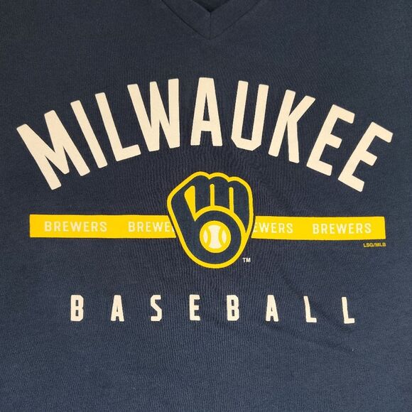 Genuine Merchandise Milwaukee Brewers Navy Blue & Yellow T-shirt Womens XL - Picture 2 of 7
